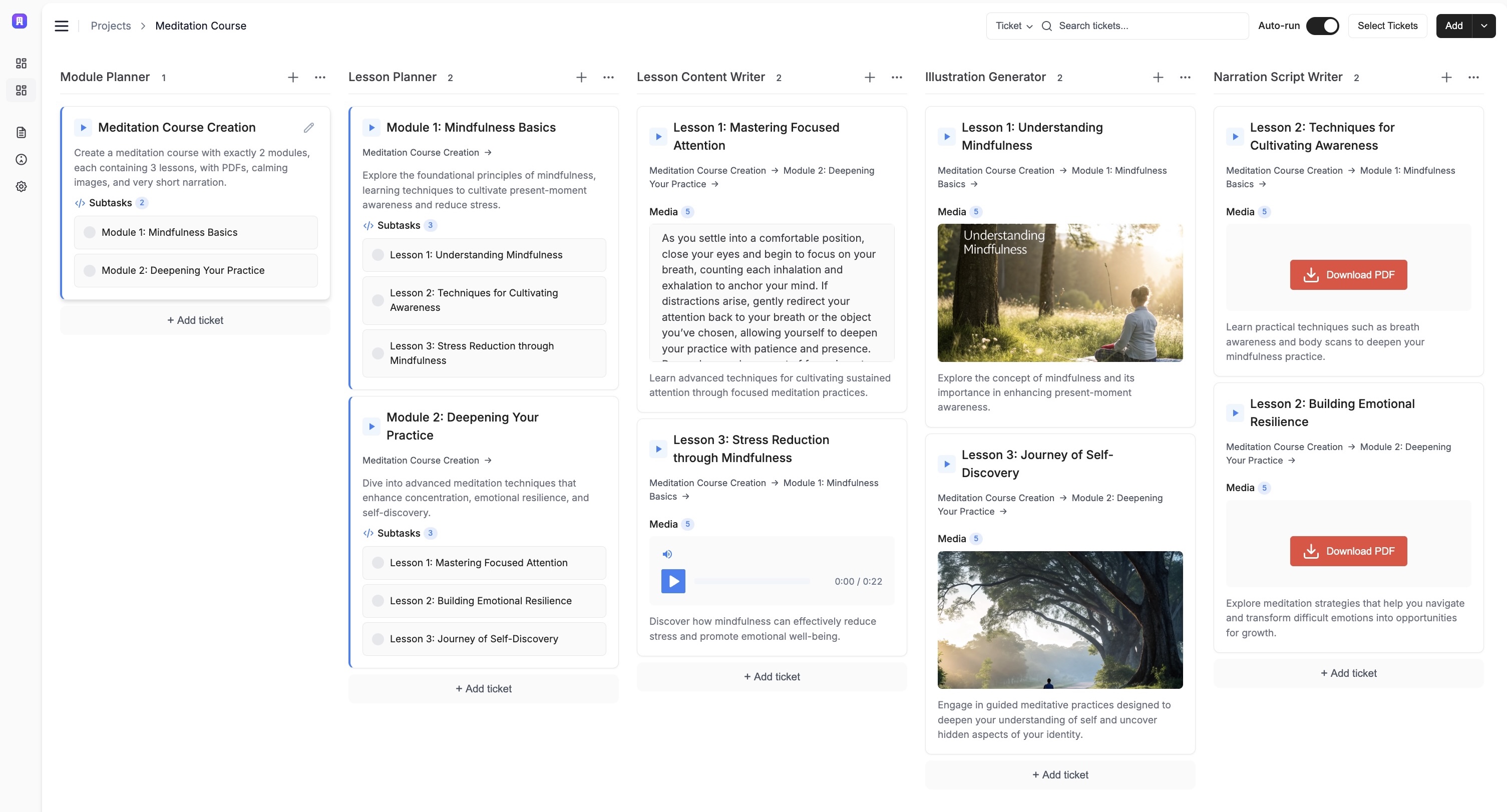 Kanban board with AI and app columns